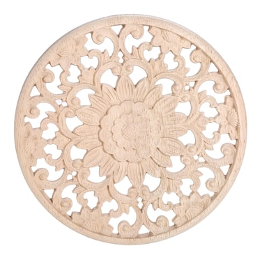 2Pcs Round Wood Appliques Carved Wooden Onlays Furniture Makeover, Decorative Center Carvings Decals for Wall Bed Door Mirror Dresser Cupboard Closet Cabinet DIY Craft Project, 10x10cm/3.94x3.94in