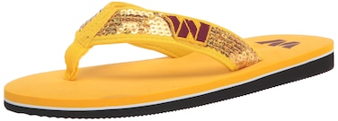 FOCO Women's NFL Logo Sequin Strap Sandals Flip Flops, Team Color, 9-1798