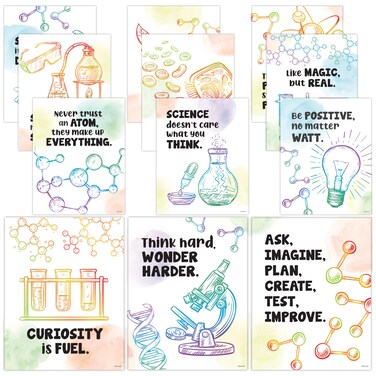 Decorably Science Quotes Posters for Classroom - 12 Science Classroom Decor Middle School, 11x14in Science Posters for Classroom Middle School, Physical Science Posters for Classroom, Science Decor