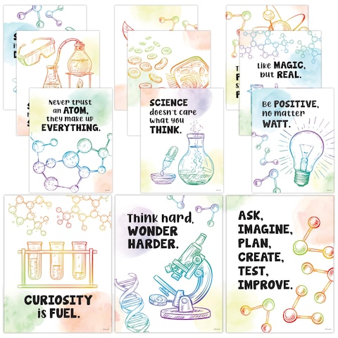 Decorably Science Quotes Posters for Classroom - 12 Science Classroom Decor Middle School, 11x14in Science Posters for Classroom Middle School, Physical Science Posters for Classroom, Science Decor