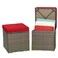 MEDIMALL Patio Wicker Ottoman Set of 2, Multipurpose Outdoor Footstool w/Removable Cushions, Rattan Side Table w/Storage, Footstool Ottoman Seat for Garden, Backyard, Poolside (Red)