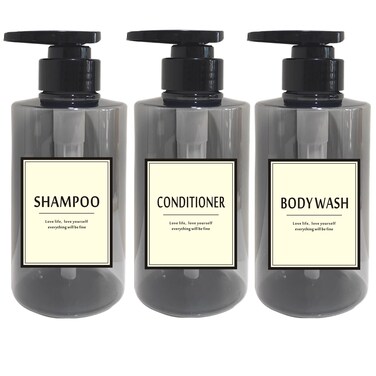 PimyRcyi 300ml Travel Shampoo Bottles Refillable,Empty Pump Plastic Dispensers 10 oz Shower Containers for Shampoo Conditioner Body Wash (Transparent Black,1 Set)