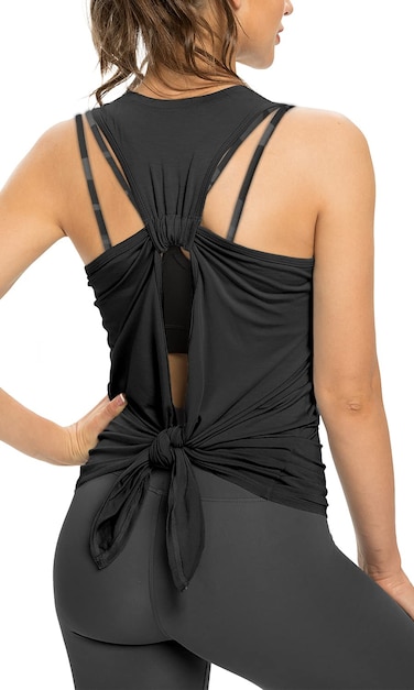 Sanutch High Neck Workout Tops for Women Backless Yoga Tops Muscle Tank for Women Black L