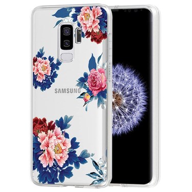 Tothedu Phone Case for Galaxy S9 Plus, Samsung S9 Plus Case for Girls Women, Clear Slim Shockproof Pattern Soft Flexible TPU Back Phone Protective Cover Cases for Samsung Galaxy S9 Plus (Blue Flower)