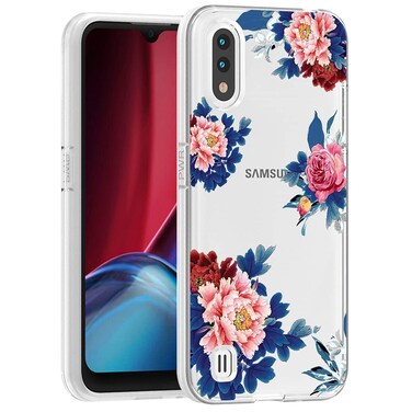 Tothedu Phone Case for Galaxy A01, Samsung A01 Case for Girls Women, Clear Slim Shockproof Pattern Soft Flexible TPU Back Phone Protective Cover Cases for Samsung Galaxy A01 (Blue Flower)