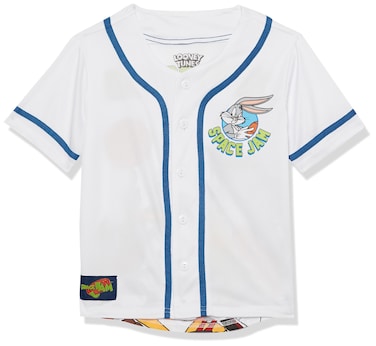 Space Jam Big Tune Squad Boys Baseball Jersey Classic Mesh Button Down Shirt, White