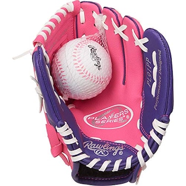 Rawlings   PLAYERS Series T-Ball &amp; Youth Baseball Glove   Right Hand Throw   9"   Pink/Purple with Ball