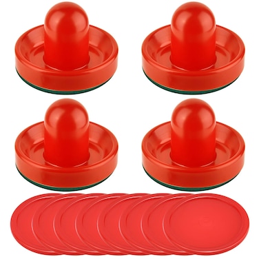 Coopay Air Hockey Pucks and Paddles, Air Hockey Paddles and Air Hockey Pushers Air Hockey Puck, Goal Handles Paddles Replacement Accessories for Game Tables(4 Striker, 8 Red Puck Pack) (Red)