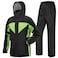 iCreek Motorcycle Rain Suit for Men and Women Waterproof Anti-storm Raincoat High Visibility Rain Gear (Black with Green, XL)
