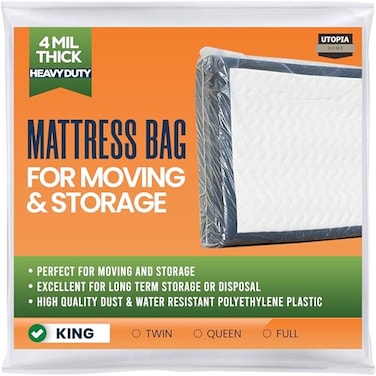 Utopia Home King Size Mattress Bag for Moving, 4 Mil Heavy Duty Plastic Storage Bag, Mattress Cover Fits Mattresses up to 14 Inches