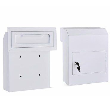 flybold Through-the-Door Locking Key Drop Box Heavy Duty Rainproof Door Mail Slot Drop Boxes for Business with Tubular Lock Keys Baffle Prevents Money Fishing Dropbox Slots for Doors Keys Rent Deposit