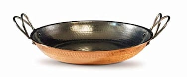 Sertodo Copper Alicante Paella style Cooking/Serving Pan, 10 Inch Diameter, Pure Copper, Heavy Gauge, Hand Hammered, Patented Stainless Steel Handles