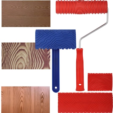 4 PCS Wood Graining Tools, Wood Grain Patterns Tool Set, Wood Grain Painting Roller with Handle, DIY Rubber Wood Graining Decorating Tool for Walls, Floors, Decks, Furniture (4PCS)