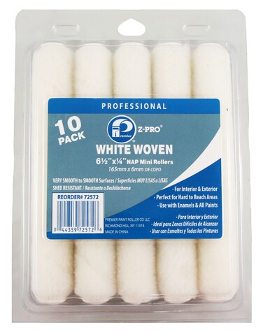 Premier 6-1/2" x 1/4" Nap White Woven Mini Roller Cover, 10 Pack, Z-Pro 72572