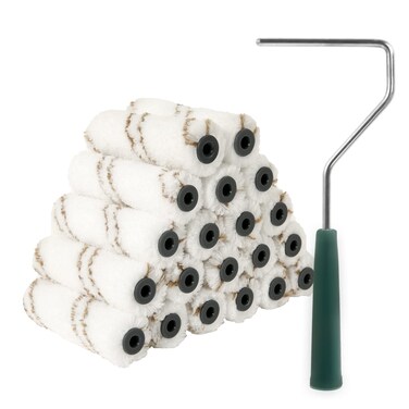 Mister Rui Microfiber Paint Roller Covers, 20 Pack 4 Inch Microfiber Roller Covers with Roller Frame, Mini Rollers for Painting, Small Roller Cover Use with All Paints and Stains