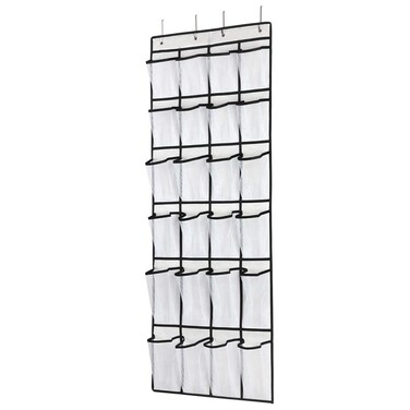 SAVERHO Over The Door Shoe Organizer, Hanging Shoe Organizer with 24 Mesh Large Pockets Door Shoe Rack Organizer for Men Women Kids Hanging Shoe Storage Bag.(White