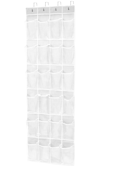 ManGotree Over the Door Shoe Organizer with 24 Large Mesh Pockets, Hanging Shoe Storage, Shoe Rack Holder for Closet, Behind Door Shoe Storage for Sneakers, Slippers, Casual Shoes (White)