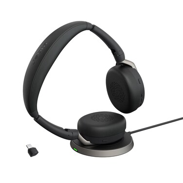 Jabra Evolve2 65 Flex Stereo Headset with Bluetooth, Wireless Charging Pad - Noise-Cancelling ClearVoice Technology &amp; Hybrid Active Noise Cancellation - Works with Leading UC Platforms - Black