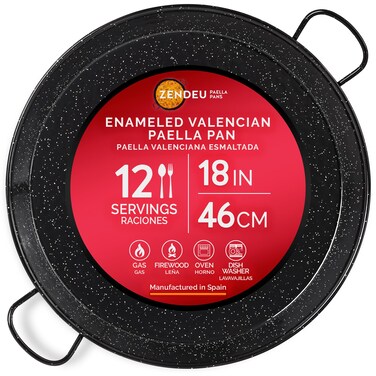 ZENDEU - Paella Pan 18 inch - Enameled Steel Paella Pan, Made in Spain - Easy Cleaning - Enameled Steel, 18 in - 46 cm (12 Servings) Cook your own Spanish Paella