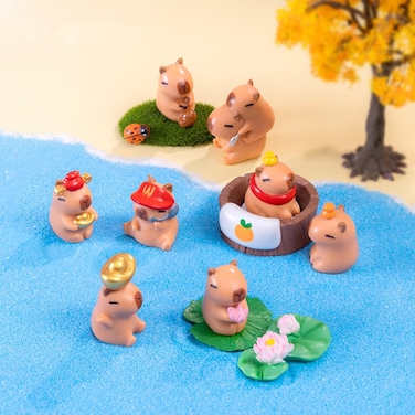 Honiweer Mini Capybara Figures,Miniature Fairy Garden Accessories, Mini Figurines Kits, Potted Horticulture Ornaments Garden Decoration, Sculptures for Lawn Home Desktop Decor (9 PCS Style 2)