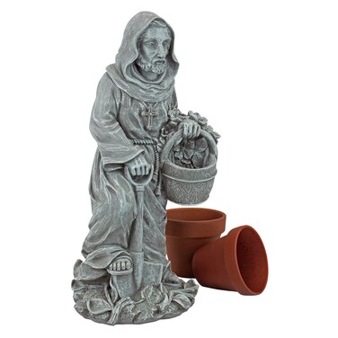 Design Toscano Fiacre Gardener's Patron Religious Garden Statue, Small Size, 7 inches wide, 16 inches tall, Cast Stone Resin, Gray Stone Finish