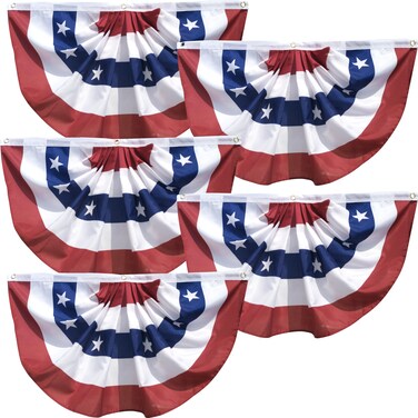 Xunny 3x1.5fts American Pleated Fan Bunting flag outdoor-US Patriotic flag-July 4th-Memorial Day-Fences flag-Curtain bunting-Pack of 5