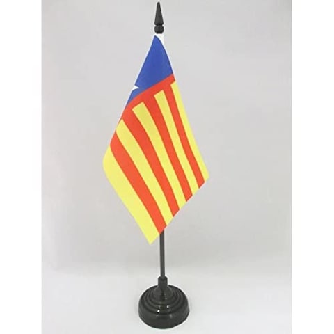 Valencian Community Independentist Table Flag 4&#39;&#39; x 6&#39;&#39; - Valencia nationalist Desk Flag 15 x 10 cm - Black plastic stick and base - AZ FLAG