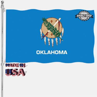 Oklahoma State Flag 3x5 Double Sided OK Flags Outdoor Heavy Duty 3 Ply Polyester Material with 2 Metal Grommets 4 Rows of Stitching