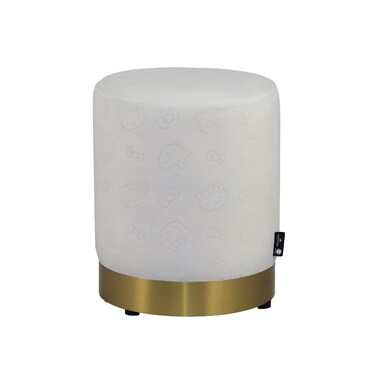 Impressions Vanity Hello Kitty Round Ottoman with Soft Velvet Seating, Gold Metal Base Cute Makeup Vanity Ottoman Stool, Modern Upholstered Foot Stool for Living Room Decor (White)