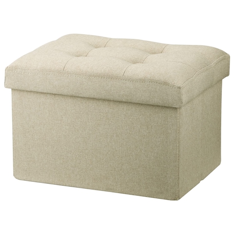 LINMAGCO Small Storage Ottoman Stool Foot Rest Stool Under Desk Stool Short Ottoman Folding Ottoman Linen Cloth Beigh 16X12X12IN