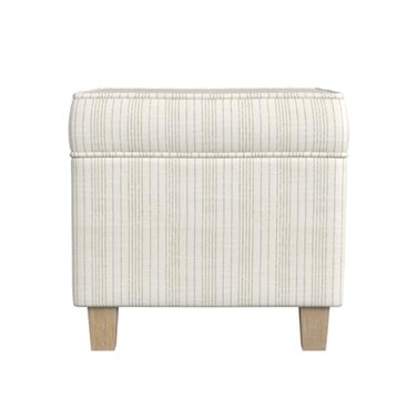 HomePop Home Decor Classic Square Storage Ottoman with Lift Off Lid   Ottoman with Storage for Living Room &amp; Bedroom, Marigold Pinstripe Cream Fabric