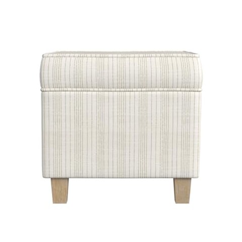 HomePop Home Decor Classic Square Storage Ottoman with Lift Off Lid   Ottoman with Storage for Living Room &amp; Bedroom, Marigold Pinstripe Cream Fabric