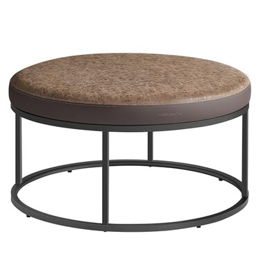 SONGMICS HOME LUIZ Collection - Ottoman, Round Coffee Table, Footstool, Reversible Top, Padded Seat, Side Table, Minimalist, Steel Frame, Max. Load 660 lb, for Living Room, Walnut Brown ULOM078K01