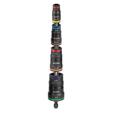 Klein Tools 32934 Impact Driver, 9-in-1 SAE Impact Socket Set, 4 Flip Sockets with 8 Hex Driver Sizes and 1/4-Inch Bit Holder, Impact Rated 6-1/2-Inch Shaft