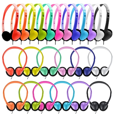 Classroom Headphones Bulk 24 Pack for Kids Children,On Ear Multi Color Varieties Comfy Swivel Earphones for Students,School,Library,Online Learning and Travel, HQ Clear Stereo Sound 3.5mm Jack