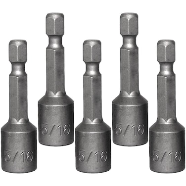 5/16-Inch Magnetic Hex Head Driver Bit w/Quick Change Shank - Used for Installing Screws, Nuts, Bolts, etc. - Commonly Used for Metal Roofing Screws (5 PACK)