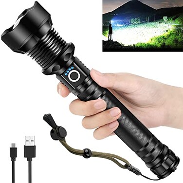 OMALIGHT Flashlights High Lumens Rechargeable,XHP90.2 Super Bright LED Flashlight with Zoomable &amp; 5 Modes &amp; Waterproof for Outdoor/Indoor