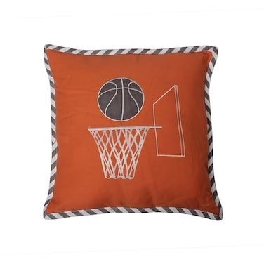 Bacati - Muslin Sports Toddler Bedding (Dec Pillow, Basketball Orange/Grey)