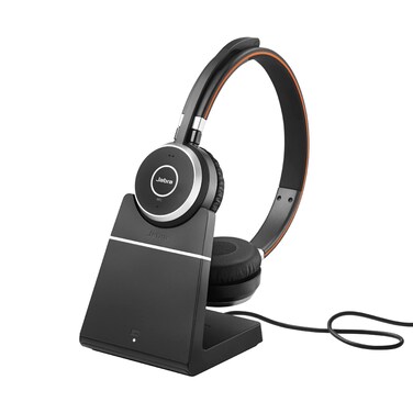 Jabra Evolve 65 SE Stereo Wireless Headset - Bluetooth Headset with Noise-Cancelling Microphone, Long-Lasting Battery, and Charging Stand - MS Teams Certified, Works with All Other Platforms - Black