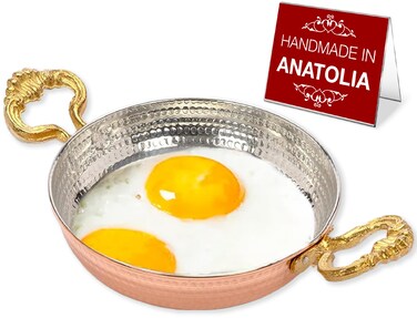 Hakan Handcrafted Pure Red Copper Egg Pan   Small Frying Pan, Breakfast, Omelette, Chef Pan for Cooking   Hand Hammered Turkish Sahan, Cooking Gift, Traditional Kitchen Gift Ideas   5.5 in - 14 cm