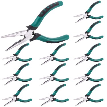 ZEONHEI 12 PCS 6.5 Inch Spring Needle Nose Pliers, Heavy Duty Steel Nose Side Cutting Pliers Nonslip Rubber Handle Wire Cutter for Crimping Looping Shearing