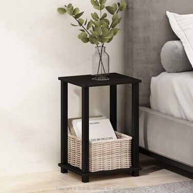 Furinno Simplistic Compact Bedside Table, Nightstand, Espresso/Black