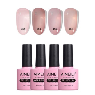 AIMEILI Transparent Icy Jelly Gel Nail Polish Soak Off U V LED Hema Free Nail Polish Home DIY Manicure Nail Salon Varnish Kit Set Of 4pcs X 10ml - Kit Set 21