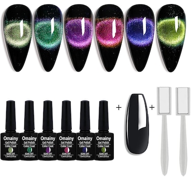 Omainy Gel Nail Polish-9D Cat Eye Gel Nail Polish -9D Magetic Gel Nail Polish With Magnet Color Collection Of Red Blue Yellow Lavender Light Yellow Soak Off UV LED Magnet Nail Art