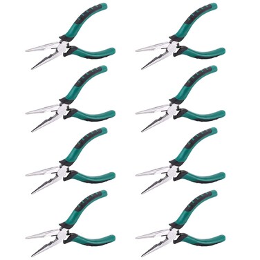 ZEONHEI 8 PCS 6.3 Inch Spring Needle Nose Pliers, Heavy Duty Steel Nose Side Cutting Pliers Nonslip Rubber Handle Wire Cutter for Crimping Looping Shearing