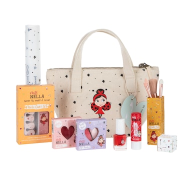 Miss Nella Special Edition Glamorous Picks Kids Makeup &amp; Nail Polish Set for Little Girls, Hypoallergenic, Dermatologically Tested, Non Toxic, Canvas Cosmetic Bag, Washable