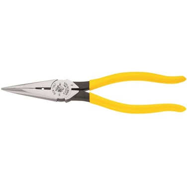Klein Tools D203-8N Needle Nose Pliers and Wire Stripper, Long Nose Side Cutters with Wire Striping Hole, Heavy Duty Alligator Pliers, 8-Inch