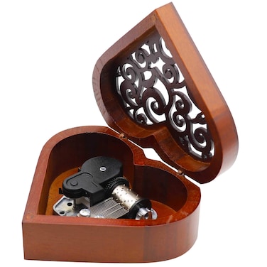 HOLLY TRIP Vintage Music Box, Heart Shape Wooden Mechanism Wind Up Musical Box Gift for Christmas/Birthday/Valentine's Day, Melody Happy Birthday