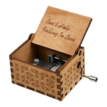 Huntmic Can't Help Falling in Love Music Box, Antique Engraved Wood Musical Boxes for Girlfriend Christmas Valentine's Day Present, Hand-Operated Wooden Music Case (Wood-A)