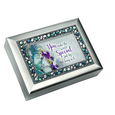 Cottage Garden You Make The World Special Brushed Silvertone Jewelry Music Box Plays Wonderful World